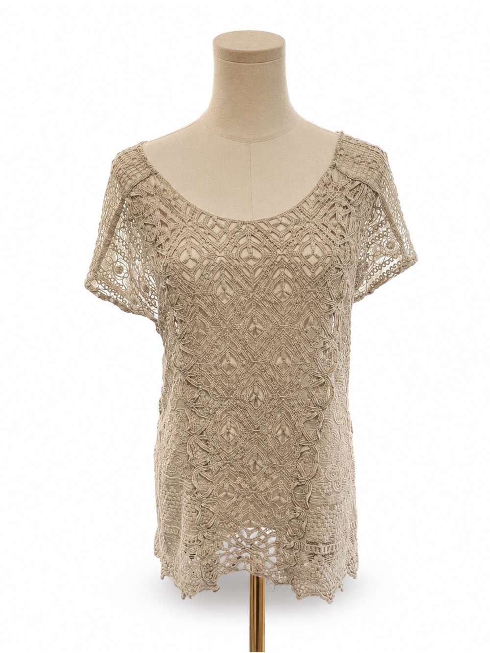 XCVI Cream Crochet Lace Short Sleeve Top Size Small Boho Sheer Cotton